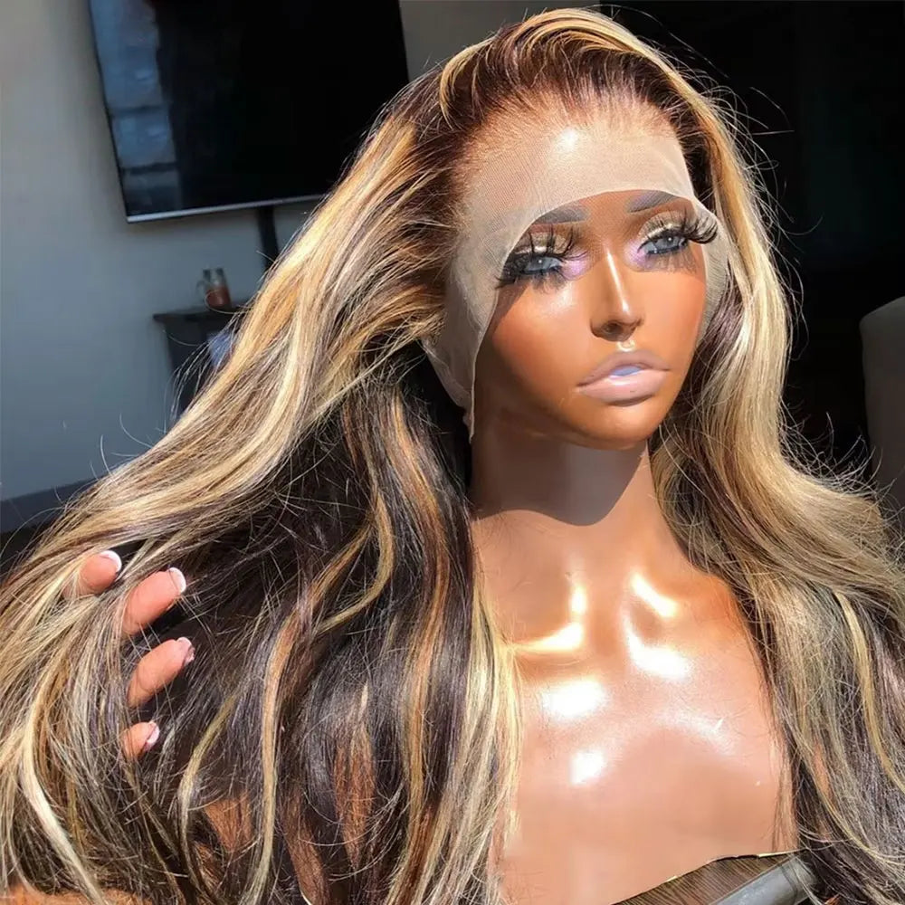 P4/27 Honey Blonde 360 Full HD Lace Frontal Wig Highlight Glueless Wig Human Hair Pre Plucked