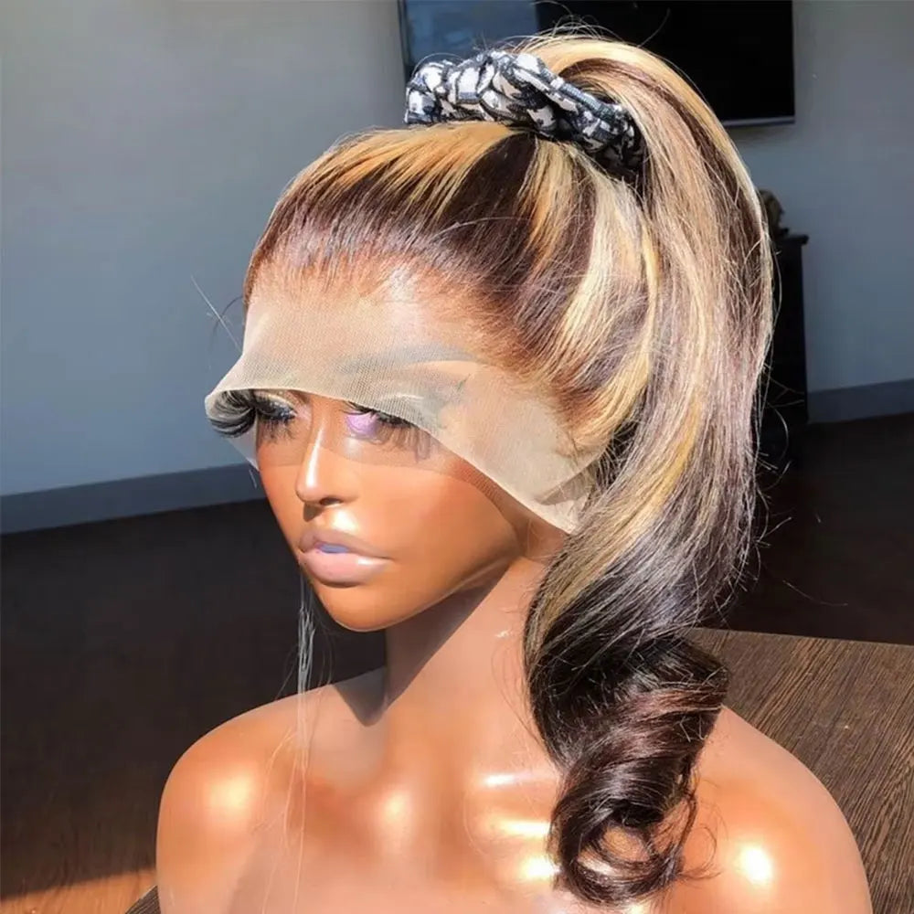 P4/27 Honey Blonde 360 Full HD Lace Frontal Wig Highlight Glueless Wig Human Hair Pre Plucked