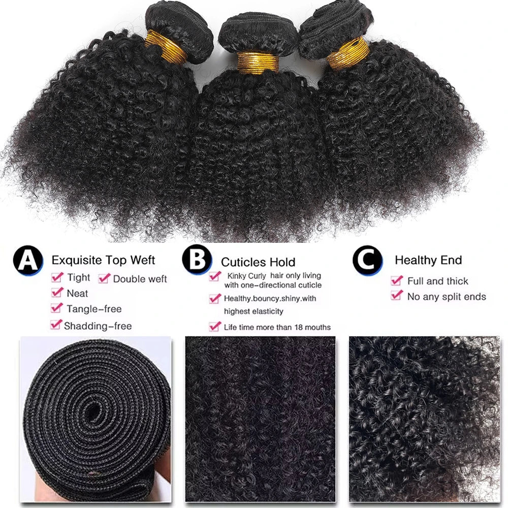 Raw Indian Afro Kinky Curly Human Hair Bundles 4B 4C Natural Virgin Curly 100%