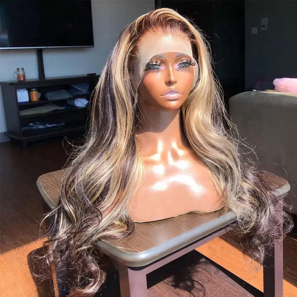 P4/27 Honey Blonde 360 Full HD Lace Frontal Wig Highlight Glueless Wig Human Hair Pre Plucked