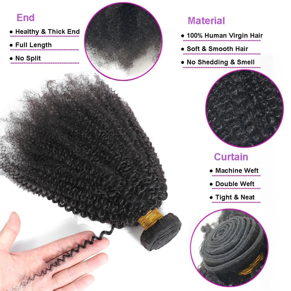 Raw Indian Afro Kinky Curly Human Hair Bundles 4B 4C Natural Virgin Curly 100%