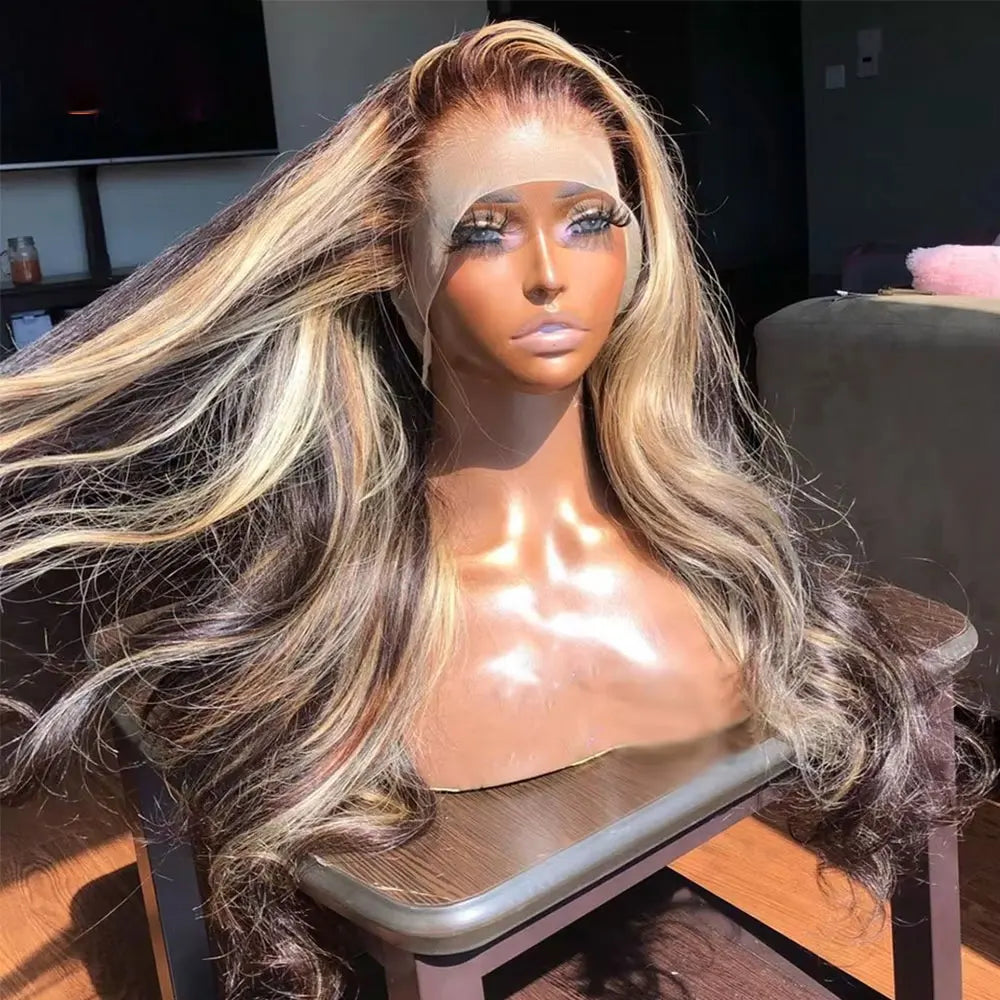 P4/27 Honey Blonde 360 Full HD Lace Frontal Wig Highlight Glueless Wig Human Hair Pre Plucked