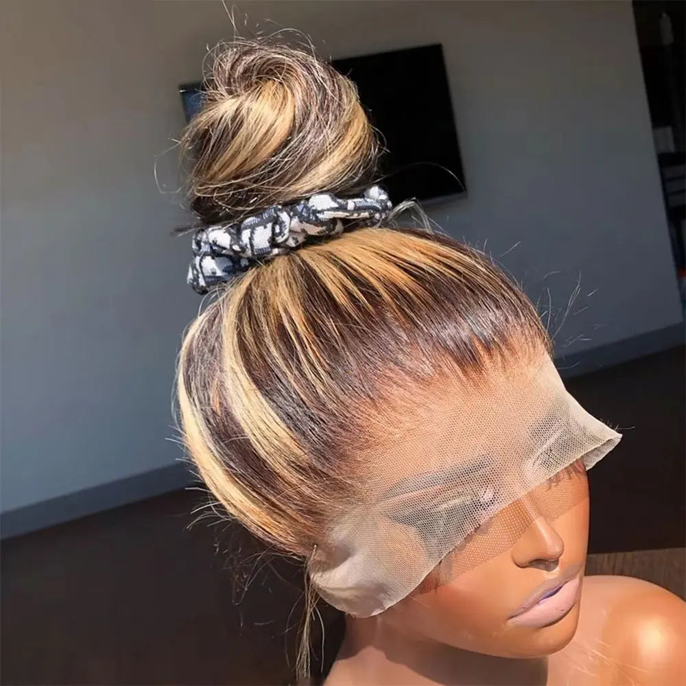 P4/27 Honey Blonde 360 Full HD Lace Frontal Wig Highlight Glueless Wig Human Hair Pre Plucked